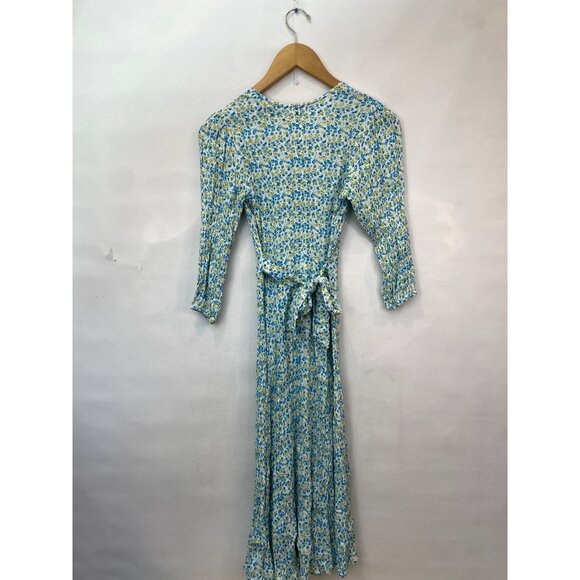 Faithfull the Brand Maud Midi Dress Tilde Floral Blue Green Rayon Crepe Size 2 - Picture 5 of 8